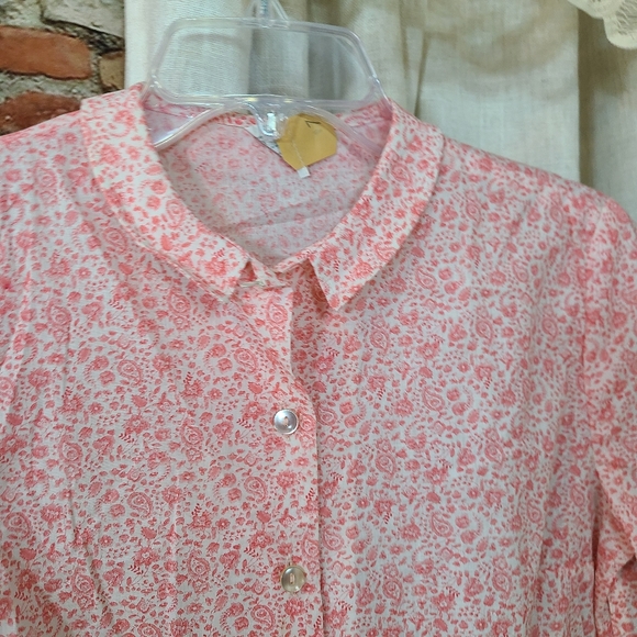 Vintage 1960s 1970s Pink Floral Button Up Blouse Short Sleeve Summer Shirt - Picture 3 of 9